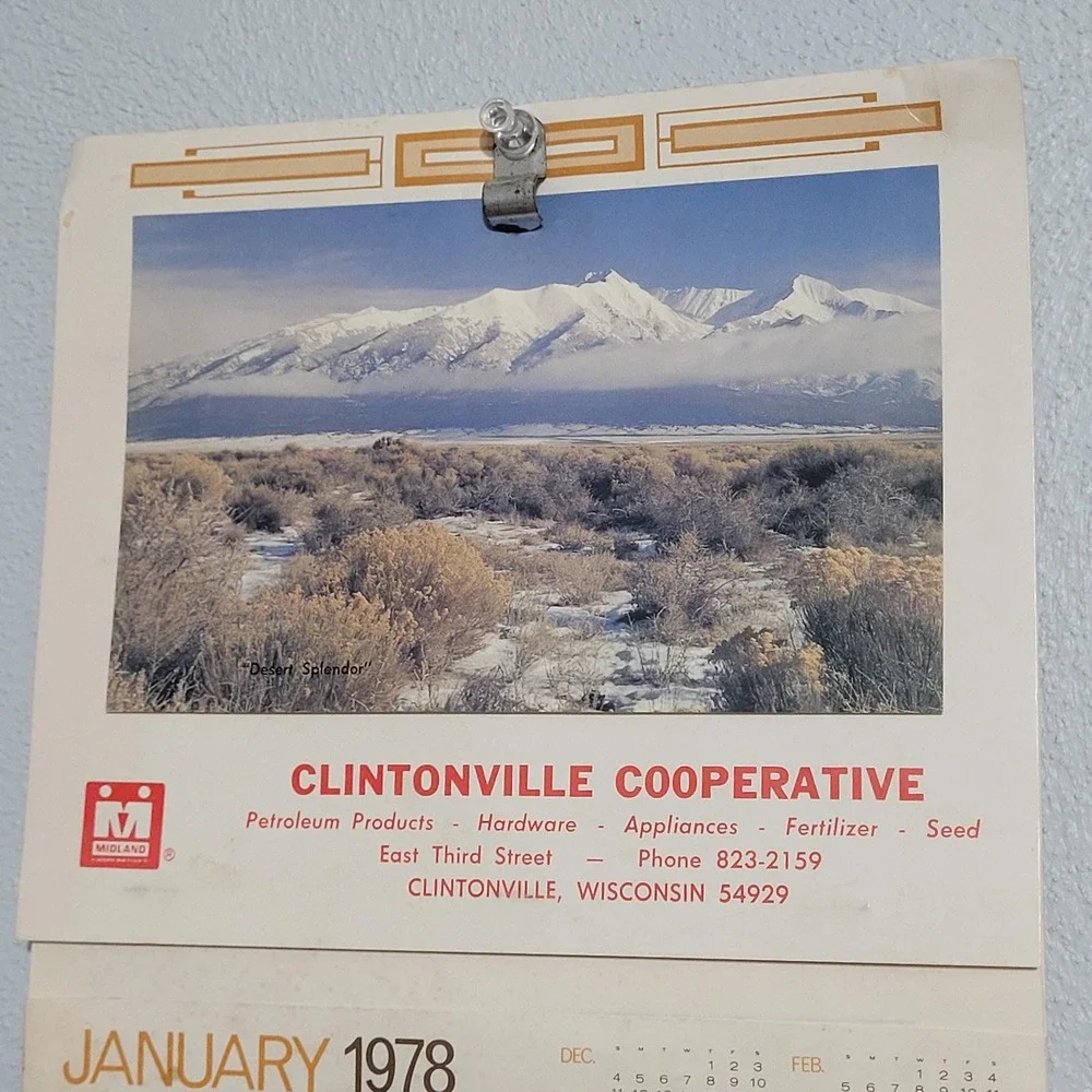 1978 Clintonville CoopWall Calendar Pencil Holder‎ Clintonville Wisconsin